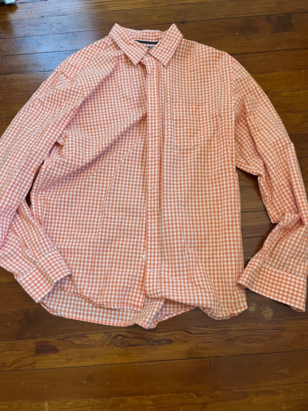 Old Navy Orange and White Gingham Button-Down Shirt